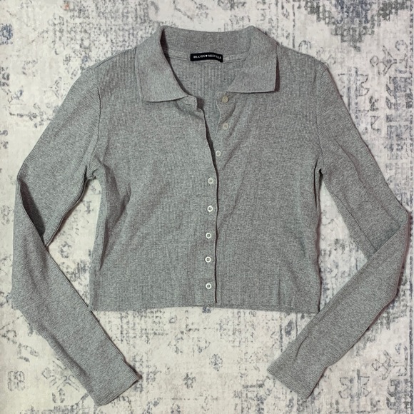 Brandy Melville Tops - Brandy Melville Gray Ribbed Long Sleeve Top